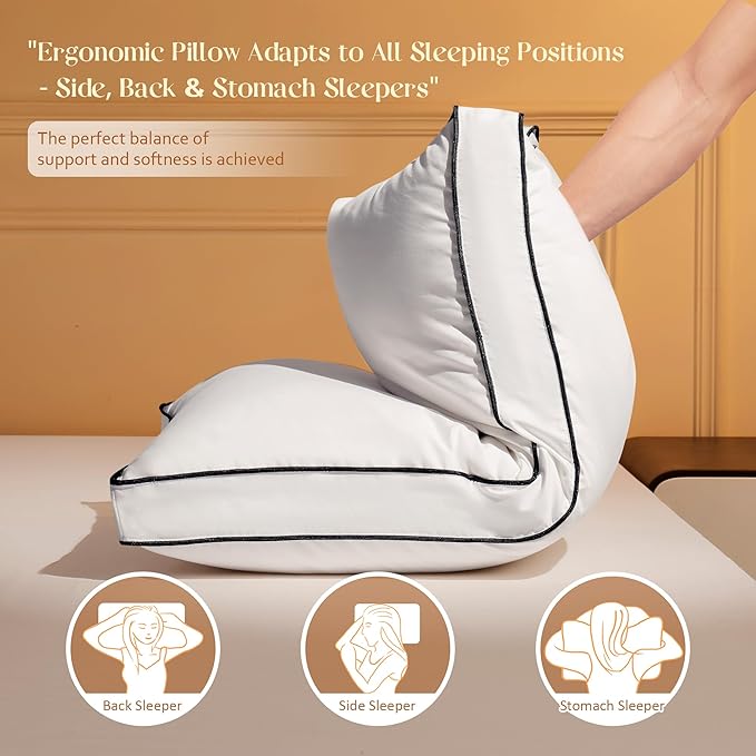 Feather Down Pillows Queen Size Set of 2 with Gusset, Luxury Hotel Collection Bed Pillow 2 Pack, Down Surrounded Gusseted Pillows for Sleeping, Soft Fluffy for Side, Back Sleepers 18x28x2 in.