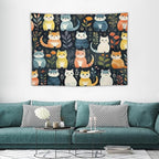 VUMIVI Cartoon Abstract Cat Tapestry Fun Cute Animals Plants Bohemian Modern Art Color Illustration Tapestry Wall Hanging for Living Room Bedroom Dorm Classroom Aesthetic Decor W40xL30in