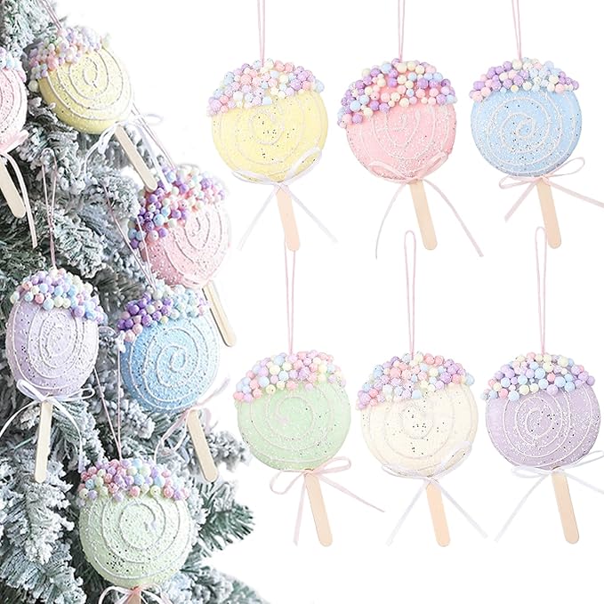 Colorful Macaron Lollipop Party Decorations - 6 Candy Gift Hanging Ornaments for Christmas, New Year, Easter, and Birthday Celebrations