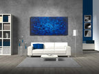 MyArton Textured Abstract Squares Canvas Wall Art Hand Painted Modern Dark Blue Oil Painting for Decoration Ready to Hang 48x24inch