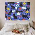 VUMIVI Black Cat Floral Tapestry Red White Hand-Painted Flowers Cute Animals Kids' Doodles Tapestry Wall Hanging for Living Room Bedroom Dorm Classroom Aesthetic Decor W40xL30in
