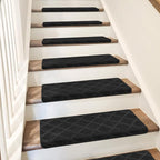 PURE ERA Bullnose Carpet Stair Treads Tape Free Non-Slip Indoor Stair Protectors Pet Friendly Stair Treads for Wooden Steps 9.5" x 30"(14 Pieces,Black Diamond Trellis)