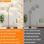 Dimmable Floor Lamp - 3 Lights Arc Floor Lamps for Living Room, 1000LM Modern Tall Standing Lamp With Beige Shades, Mid Century Tree Floor Lamp for Bedroom Office, 3 LED Bulbs Included - Brown