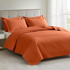 Maple&Stone Quilt Set King Size, Burnt Orange Lightweight Bedspread Ultrasonic Chevron Pattern Light Coverlet for All Season Comforter Bedding Decor - 3 Piece King Bed Cover Sets