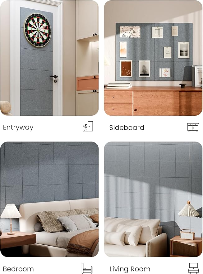 Bumusty Large Cork Board 48" x 36" Alternative - 12 Pack Felt Wall Tiles with 70 Safe Removable Adhesive Tabs, 30 Pushpins, Cork Boards for Walls Pin Board Bulletin Board Office Decor (Blue Gray)