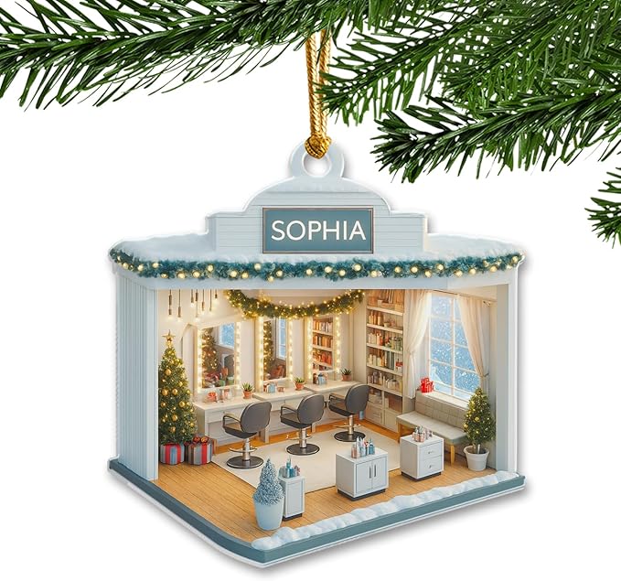 Personalized Hair Salon Christmas Ornament 2025, Custom Acrylic Flat Ornament, Holiday Tree Decoration, Gift for Hairdresser, Stylist & Cosmetologist