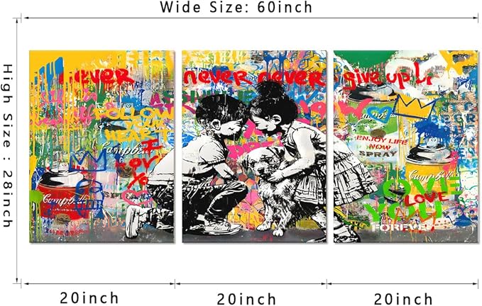 Novatique Banksy Canvas Wall Art for Bedroom Graffiti Picture Wall Decor Modern Graffiti Poster Artwork Framed Ready to Hang for Living Room Office, 20”x 28”x 3Pcs