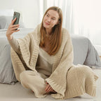 Amélie Home Chevron Chenille Knit Throw Blanket for Couch, Cozy Texture Decorative Soft Blanket for Sofa & Chair, 60"x80", Beige