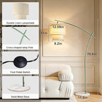 Lightdot Arc Floor Lamp for Living Room, Modern Standing Tall Lamps with Double Linen Lampshade, Tall Hanging Pole Lamp with Bulb Included for Bedroom Sofa Beside/Corner Decor - Grayish Green