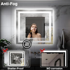 36"x36" Square LED Bathroom Mirror (Front and Backlit), Anti-Fog Vanity Mirror with Lights, Stepless 3 Colors Dimmable Smart Lighted Mirror(Horizontal/Vertical)