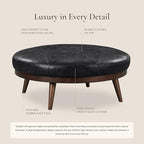 POLY & BARK Gio Ottoman – 30” Round with Feather-Down Topper – Full-Grain Leather Upholstery – Couch Ottoman for Living Room – Italian Leather in Onyx Black