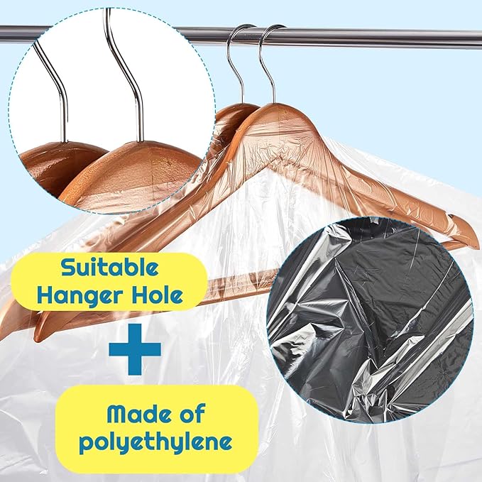 Patelai 120 Pcs 72 Inch Long Dry Cleaning Bags for Clothes Dress Clear Garment Bags for Hanging Clothes Plastic Storage Cover Transparent Dust Cover for Laundrette Suits Wedding Gowns Coats Uniforms