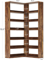 4 EVER WINNER Corner Bookshelf, 6 Tier Bookcase with LED Light and Storage, Industrial Tall Bookshelf Etagere Bookcase, 71” Corner Book Shelf with Storage Display Rack with Baffles for Home Office