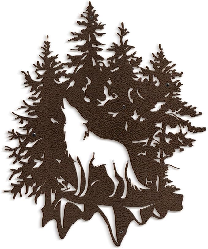 SIGNLEADER Metal Wall Art Decor Wolf and Pine Tree Minimalist Modern Abstract Wall Sculpture Hangings Home Decoration for Living Room, Bedroom, Bathroom, Kitchen, Outdoor - 30" Bronze