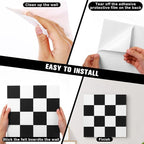 Geyoga 12 Pcs Cork Board for Wall 12 x 12 Inch Retro Black and White Checkered Bulletin Board Acoustic Wall Panels Boho Felt Tiles Cute Self Adhesive Hanging Decor for Office Home Classroom(Classic)