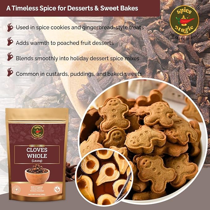 Spice Magic Cloves Whole 3.5 oz (100g) | Pure, Non-GMO, Premium Quality | Aromatic & Richly Flavored | Perfect for Cooking, Baking, Clove Tea, Pomander Balls & Potpourri.