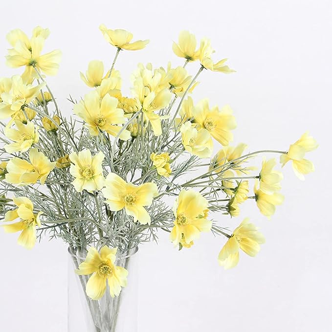 2 Pcs Artificial Fake Flowers Plants Cosmos Silk Flower Arrangements Wedding Bouquets Decorations Plastic Floral Table Centerpieces for Home Kitchen Garden Party Decor Approx 23.6'' High - Yellow
