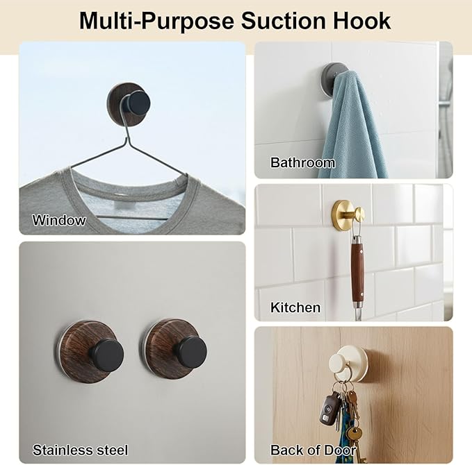 Wreath Hanger for Front Door, Heavy Duty Wreath Hangers for Front Door & Glass Window, Upgrade Suction Cup Hooks for Shower,Christmas Thanksgiving Halloween Easter Valentine (Walnut, 6p)