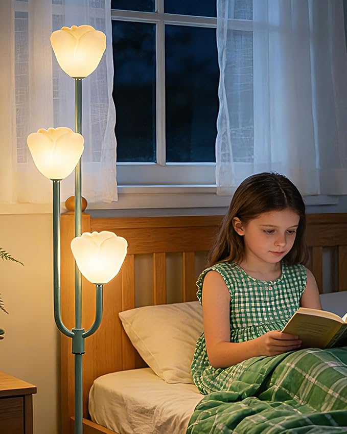 Lightdot 66IN Flower Floor Lamp 3-Lights Vintage Floor Lamps with 3000K Bulbs Included for Wedding Party Modern Dimmable Green Standing Tall Lamp for Living Room/Bedroom/Sofa Beside/Corner Decor
