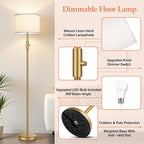 【Upgraded】 Dimmable Gold Floor Lamps for Living Room, 9W LED Bulb Included, Modern Standing Lamp with White Lamp Shade, Tall Pole Light for Bedroom Reading Office Corner Nursery