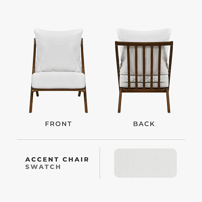 Lexicon Modern Accent Chair, Pascal Brown Solid Rubberwood Frame, Woven Chenille Upholstered Armless Chair with Reversible Cushions and Removable Covers, for Living Room, Bedroom and Office, Beige