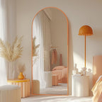Antok Full Length Mirror, 58"x18" Floor Mirror, Arched Floor Standing Freestanding Arch Full Body Mirrors with Stand for Bedroom, Hanging Mounted for Living Room Cloakroom,Orange