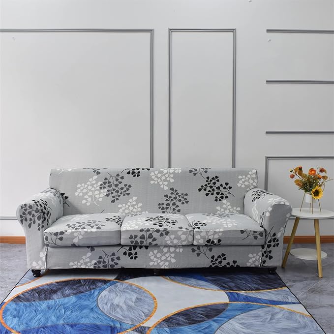 KRFOONN 3 Piece Stretch Sofa Couch Covers for 2 Cushion Couches Printed Sofa Loveseat Slipcover with 2 Separate Seat Cushion Covers Washable Sofa Slip Covers Furniture Protector (Loveseat, 02), Medium