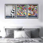 Novatique Banksy Canvas Wall Art Modern Street Wall Art Behind the Curtain Painting Framed Print Graffiti Art Wall Decor for Living Room Bedroom,16" x 24" x 3pcs