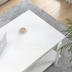 FOLUBAN White Coffee Table, Modern Rustic Wood and Metal Center Table with Storage Shelf, Rectangle Cocktail Tea Table for Living Room, 42 Inch