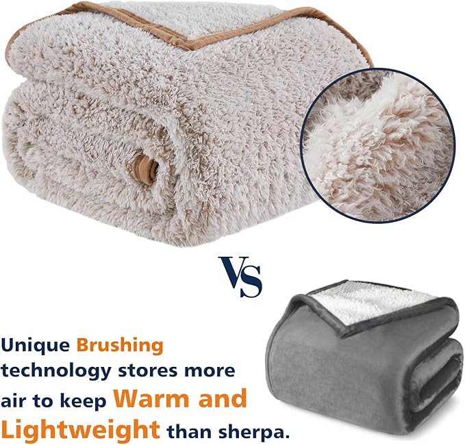 EMME Soft Sherpa Fleece Blanket Reversible Plush Fluffy Large Blanket, Light Weight Warm Decorative Boho Blanket Cover for Sofa, Couch, Bedroom,Travel(Plush Grey,50"x60")