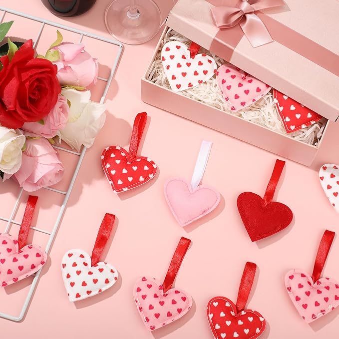 Syhood 12 Pcs Valentine's Day Felt Heart Ornaments Hanging Tree Decor for Wedding, Anniversary, Christmas Party Supplies, Winter Home Decorations(Pink and Red,Simple Style)