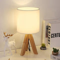 Small Table Lamp, Cute Kids Desk Lamp with Fabric Shade Wood Tripod Base Nightstand Lamp for Kids, Office, Study Room, Bedroom, Dorm, Coffee Table (White)