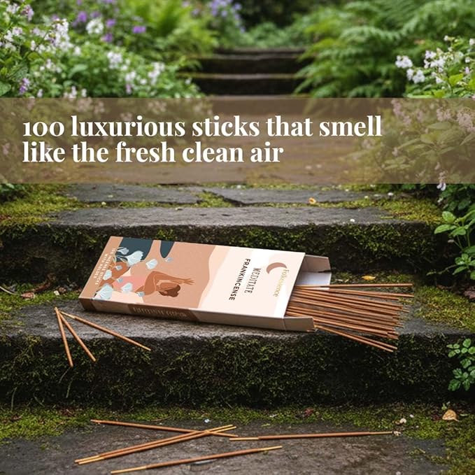 Folkulture Frankincense Incense Sticks with Holder (100 Sticks)| Incents Stick for Meditation, Relaxation, Gifts | No Charcoal,Organic,Non Toxic, 45 Mins Slow Burning Insence - Yoga Inspired