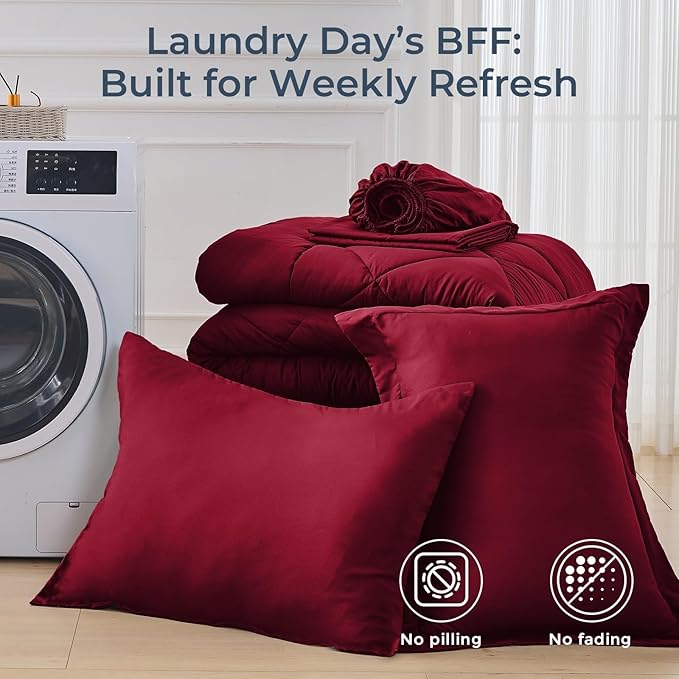 HEVUMYI Red Twin Comforter Set - 5-Piece All Season Bed in a Bag Twin, Ultra Soft Bedding Set with Comforter, Flat Sheet, Fitted Sheet, Pillowcases, Pillow Shams