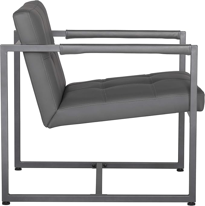 Studio Designs Home Modern Accent Chair Camber Mid-Century, Pewter Grey Metal Frame & Smoke Bonded Leather