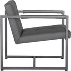 Studio Designs Home Modern Accent Chair Camber Mid-Century, Pewter Grey Metal Frame & Smoke Bonded Leather