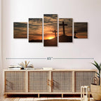 ElephantStock Cross Silhouettes Wall Art Multi Piece Canvas - 5 Panel Christian Pictures Decor - Digital Design Canvas Print - Christian Wall Decor - 55" X 24"
