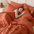 JOLLYVOGUE Twin Comforter Set, Ultra-Soft Bed in a Bag Twin Size 5 Pieces, Oeko-TEX Certified Bedding Set with Down Alternative Comforter, Sheets, Pillowcases & Shams. Burnt Orange