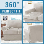 H.VERSAILTEX Sofa Cover 3 Piece T Cushion Loveseat Slipcovers Thick Velvet Couch Cover Stretch T Cushion Sofa Covers for 2 Cushion Couch with 2 Individual T Cushion Covers Washable, Oatmeal