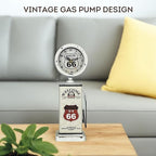 Lily's Home Old Fashioned Route 66 Gas Pump Mantle Clock, Silent-Non-Ticking with Quartz Movement, Makes an Ideal Gift for Antique Sign Collectors, White (13 1/2" x 4 3/4")