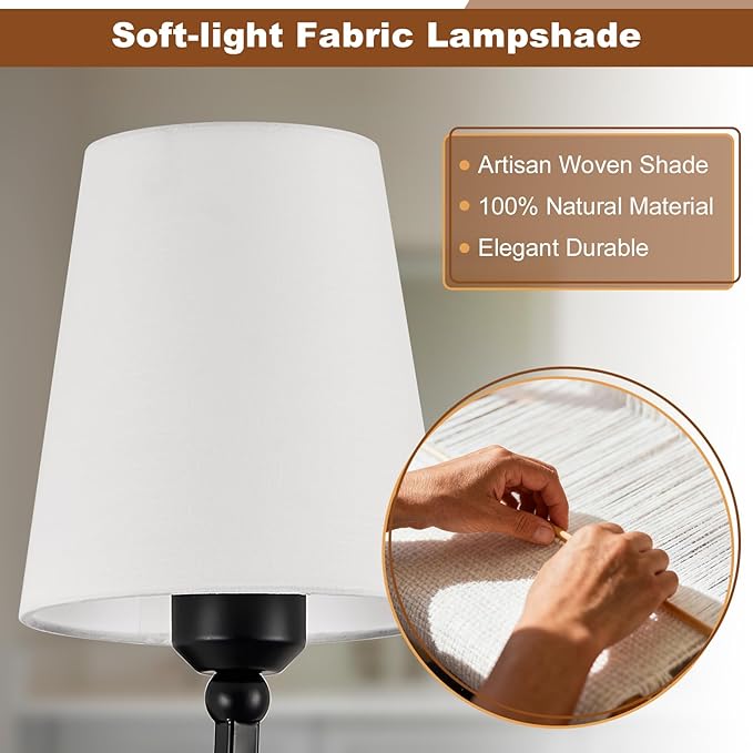 Kvhilw Bathroom Vanity Light, Matte Black Bathroom Light Fixtures, 3-Light Lighting Fixtures Over Miror, Modern Wall Sconce with Flared White Fabric Shade, E26 Socket(ETL Listed)