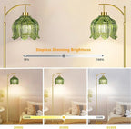 Glass Floor Lamp for Living Room,Bedroom,Gold Dimmable Standing Lamp with Remote,Mid Century Modern Brass Tall Lamp Boho Vintage Floor Lamps Arc Green Tulip Flower Floor Light Lamp Bohemian
