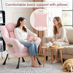 Lazy Chair for Living Room, Large Pink Lounge Accent Chair with a Throw Pillow, Leisure Sofa Chair Set, Comfy Reading Chair for Bedroom, Dorm Room, Office