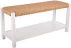 Alaterre Furniture Bench with Handcrafted Woven Rope Seat - Newport Collection 40-Inch Wood Bench with Storage Shelf for Entryway or Bedroom - Indoor Furniture (White)
