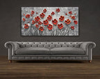 YaSheng Art - Hand painted 3D Oil Paintings On Canvas Red Flowers Paintings Modern Home Decor Abstract Artwork Canvas Wall Art Paintings,Stretched and Framed Ready to Hang 24x48inch