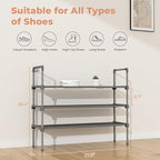 3 Tier Shoe Rack for Closet, Shoe Organizer with 5 Hooks, Long Shoe Shelf Storage for Shoe and Boot Stackable Free Standing Shoe Rack for Entryway, Garage, Small Spaces, Dorm, Grey