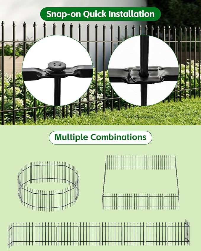 ARIFARO Metal Garden Fence 24" H x 24" W (5 Pack, Length 10 ft) Decorative Fencing, No Dig Border Fencing for Outdoor Patio Yard Flower Bed Animal Barrier