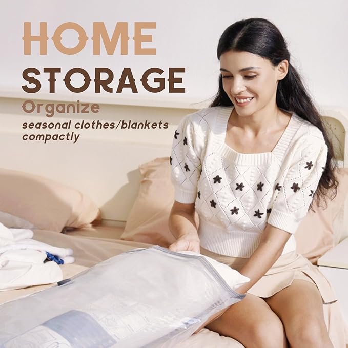 15 Jumbo Size Vacuum Bags for Clothes Storage, Vacuum Sealed Bags for Clothing, Bedding, Blankets and Comforters, Space Saver for Luggage Packing and Moving