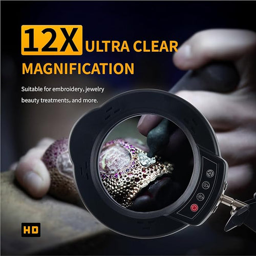 12X Magnifying Glass with Light and Stand,2-in-1 LED Desk Lamp & Clamp,5 Color Modes Brightness Stepless Dimmable,Magnifier with Light Hands Free,Reading,Hobby Close Work