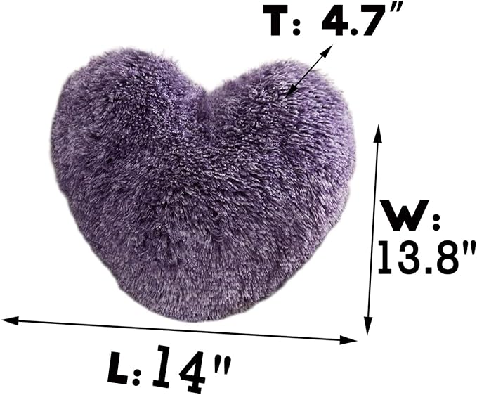 MorroMorn Fluffy Heart Throw Pillows, Shaggy Decorative Pillow for Sofa Couch Bed, Cute Room Decor Decorations for Women Girls Kids (Dark Purple)
